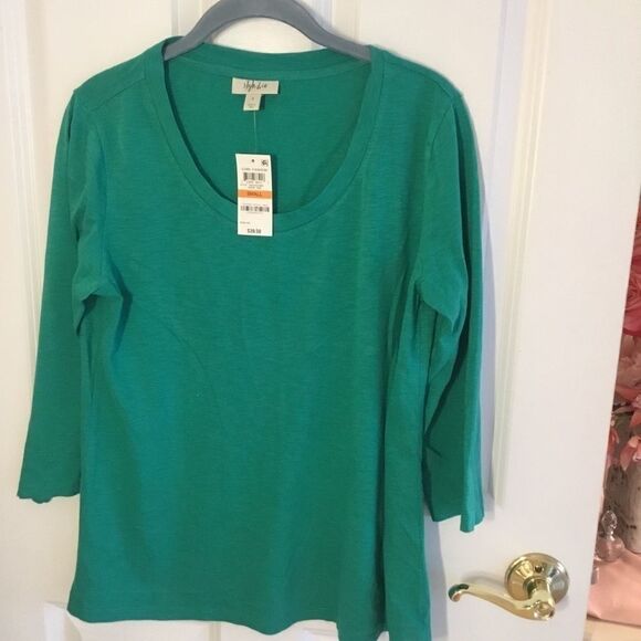 NWT. Style & Co.  3/4 Sleeve Green Cotton Top Sz S - Picture 1 of 8